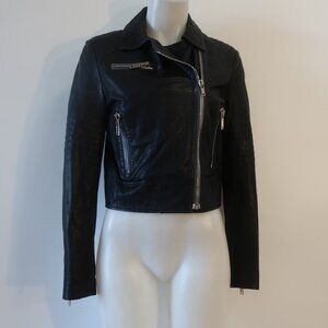 Womens J Brand Black Dyed Lamb Leather Zip Moto Jacket S